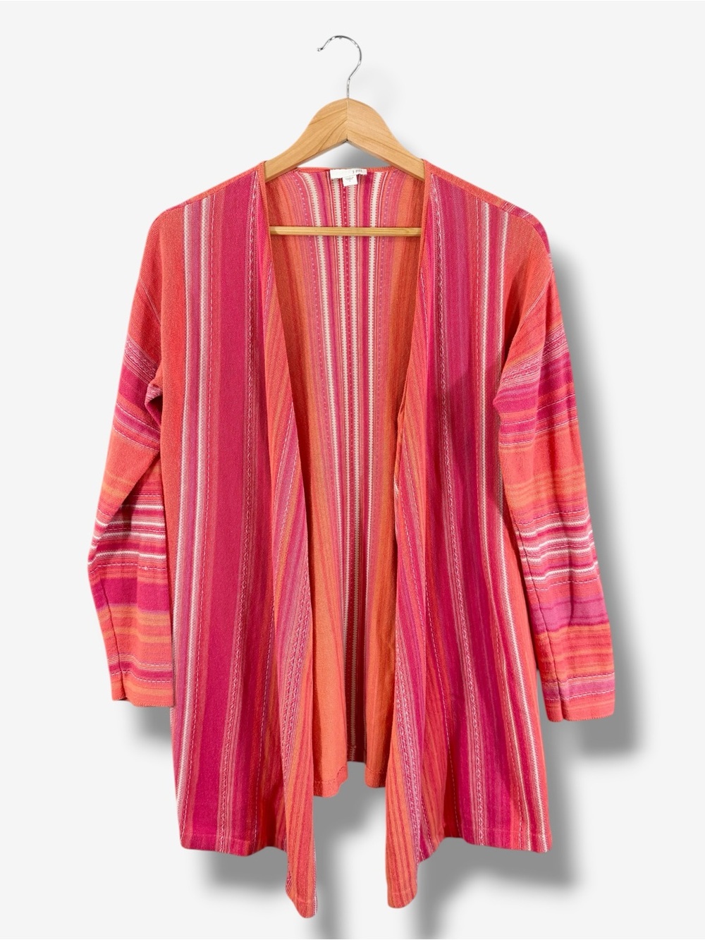 J. Jill Cardigan Sweater Size S Pink Orange Coral Stripe Waterfall Drape Casual